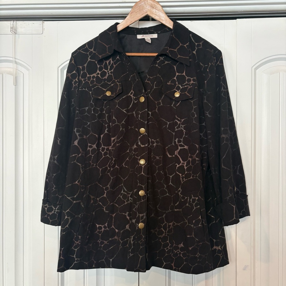 JM Collection Black Snap Front Shirt Size 14